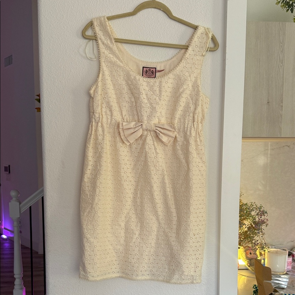 Juicy Couture Eyelet Cream Sleeveless Dress with Bow